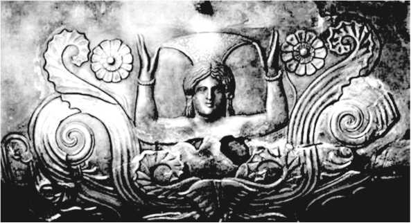 Изображение на вазе из кургана Чертомлык. Скифская богиня Аргимпаса